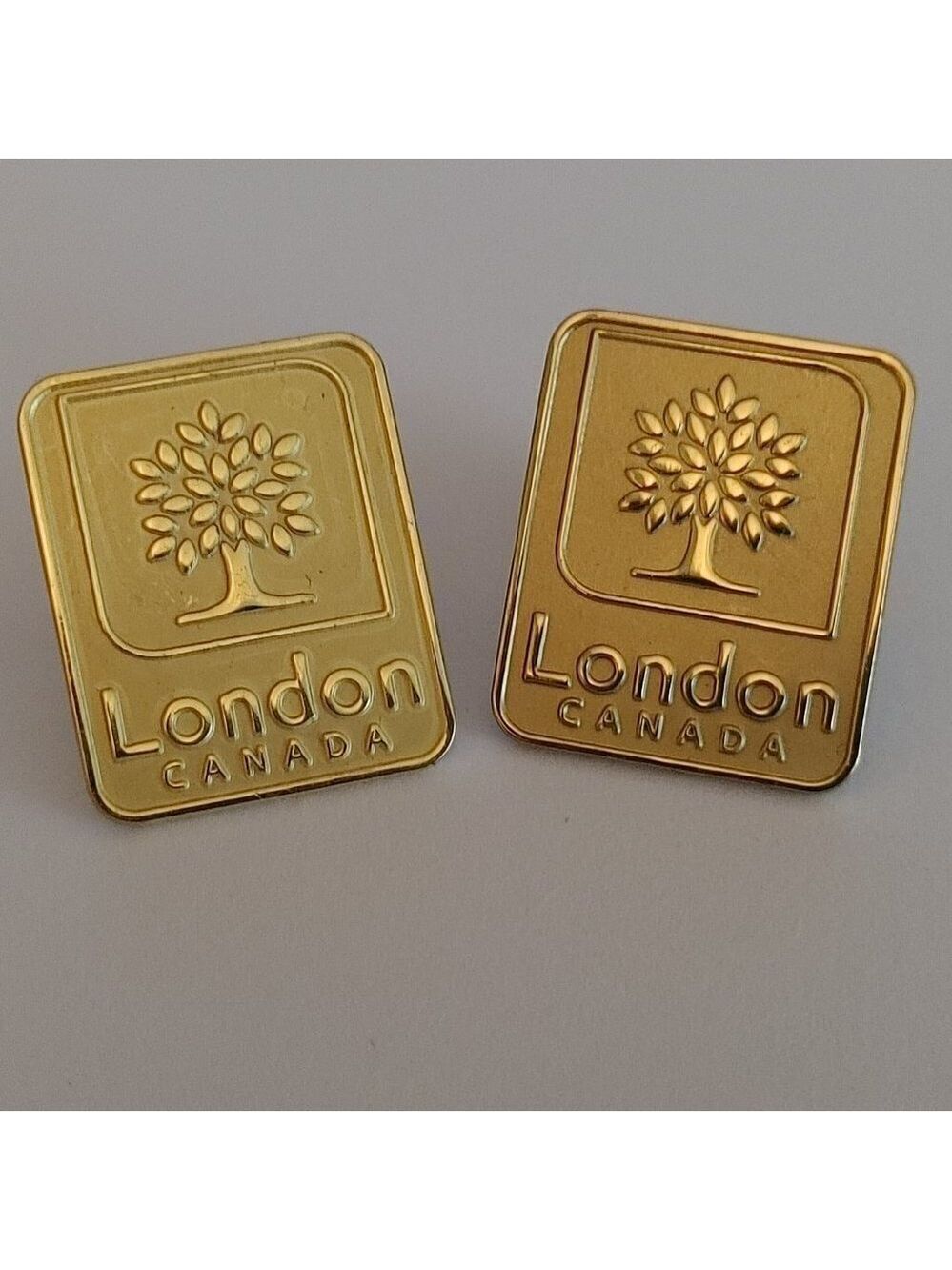 LONDON, Ontario, Canada PIN Gold Tone Pin London Ontario Tree Logo Pins x2